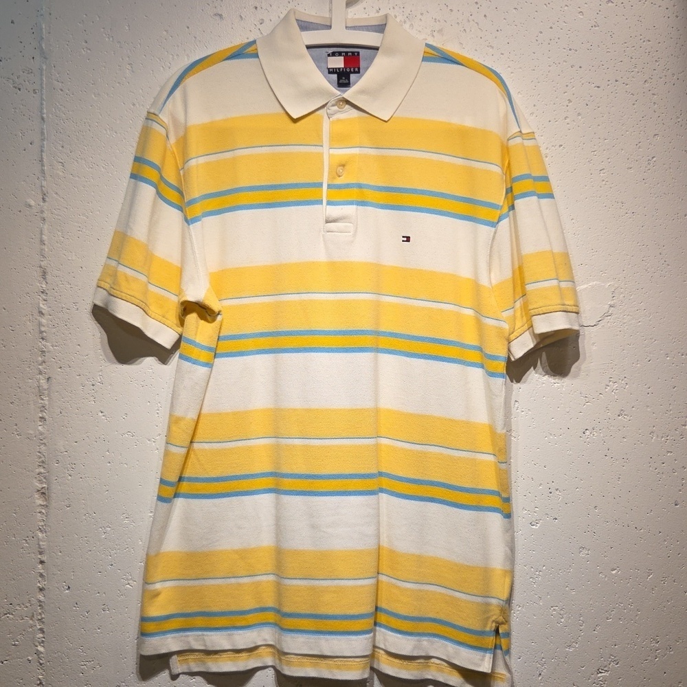 Tommy Hilfiger Men's Polo w/ Yellow, White & Blue Stripes